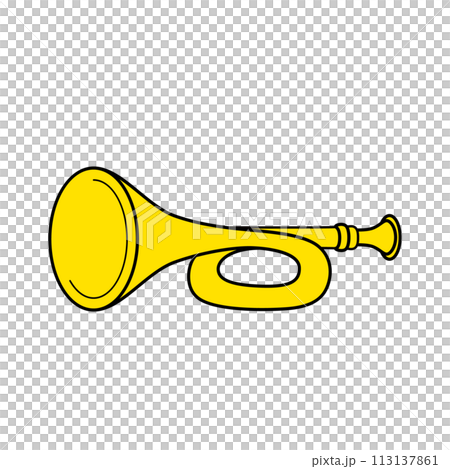 シンプルで可愛いラッパのイラスト　白背景　ベクター　主線あり　クリップアート 113137861