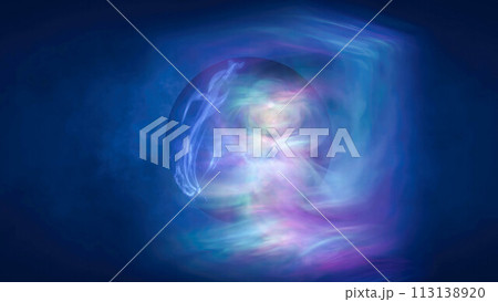 Multicolored energy magic circle sphere ball of futuristic waves and lines of smoke particles of liquid plasma energy and electricity. Abstract background 113138920