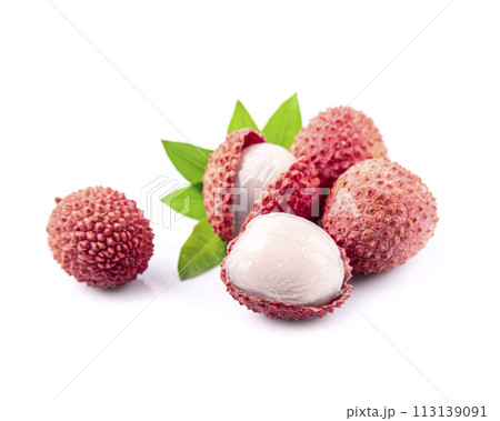 Lychee  exotic fruits on white backgrounds 113139091