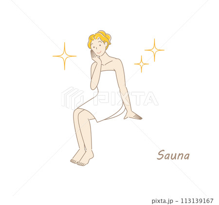 サウナで身も心もリフレッシュしてキラキラと輝いているサウナ好きの可愛い女性 ととのう サウナ女子 113139167