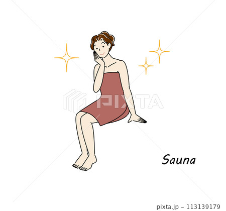 サウナで身も心もリフレッシュしてキラキラと輝いているサウナ好きの可愛い女性 ととのう サウナ女子 113139179