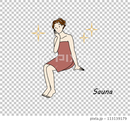サウナで身も心もリフレッシュしてキラキラと輝いているサウナ好きの可愛い女性 ととのう サウナ女子 113139179