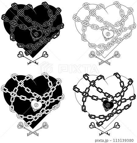 Heart wrapped with chains and padlock 113139380