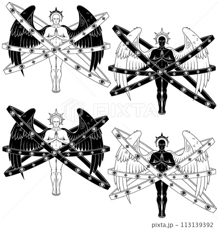 Praying angel with heavenly hoops Praying angel with heavenly hoops 113139392