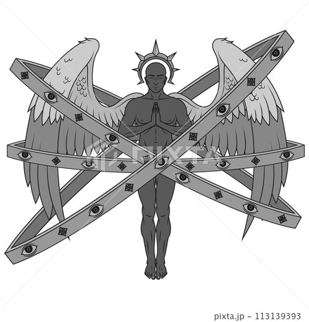 Praying angel with heavenly hoops Praying angel with heavenly hoops 113139393