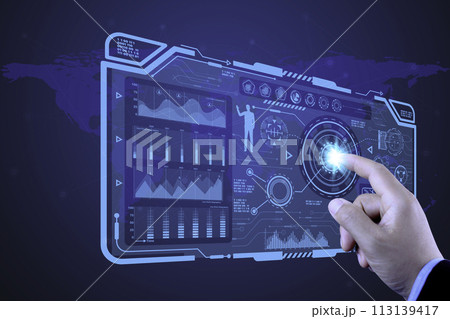 5G Technology networks Internet connecting wireless devices around the world. 5G technology is essential to businesses in the digital world with smartphones in hand and icons connected to each other. 113139417