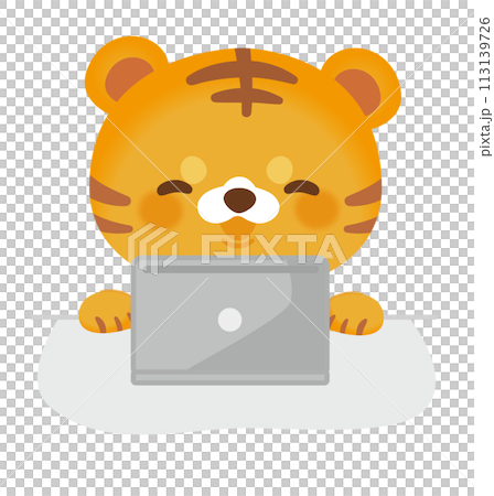 Character illustration of a tiger using a computer 113139726