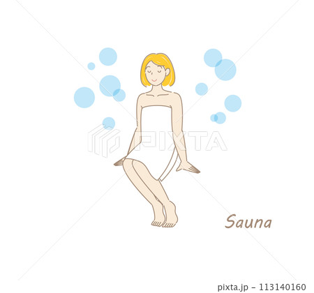 サウナと水風呂と外気浴のセットを繰り返し行い整ったサウナ好きの可愛い女性 ととのう サウナ女子 113140160
