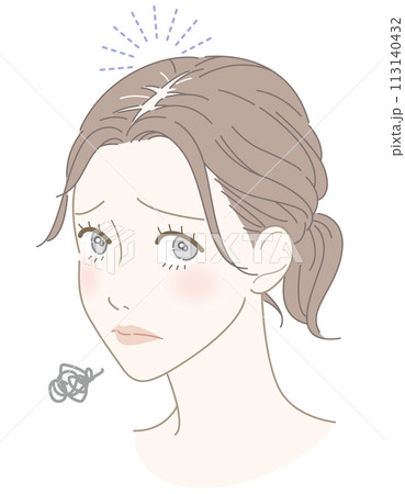 女性　薄毛　悩み　イラスト 113140432
