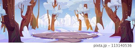 Stone battleground arena in winter snowy forest. 113140536