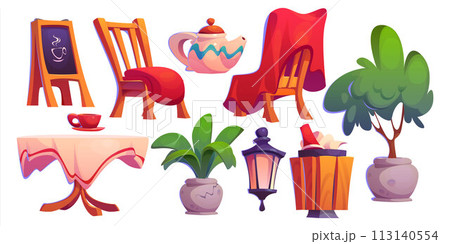 Restaurant outside furniture and elements. 113140554