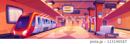 Train on subway station. Underground city metro 113140587