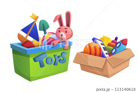 Kid toy box with gift for play isolated vector 113140618