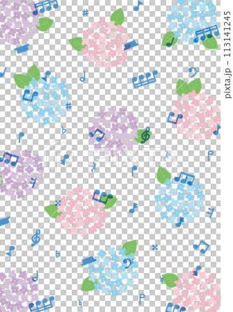 Hydrangea and musical notes pattern background_vertical Hydrangea and musical notes pattern background_vertical 113141245