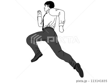 全力で走っているビジネスマン男性の全身横向きのイラスト 113141835