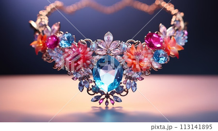 Jewel necklace, jouvillerie, neck ornament, costume jewelry , luxury luggage object, luxe gift . 113141895