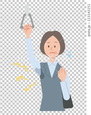 一位女商人擔心腋下的汗漬和氣味的插圖 一位女商人擔心腋下的汗漬和氣味的插圖 113142251