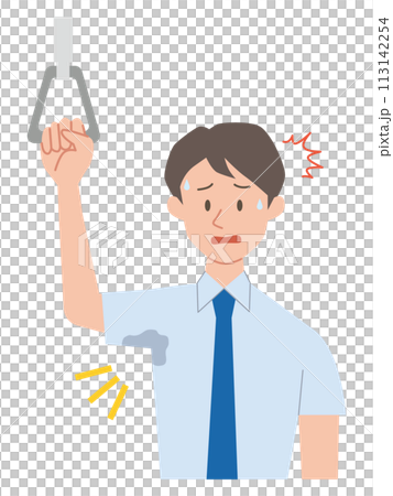 一位商人注意到腋窩上有汗漬的插圖 一位商人注意到腋窩上有汗漬的插圖 113142254