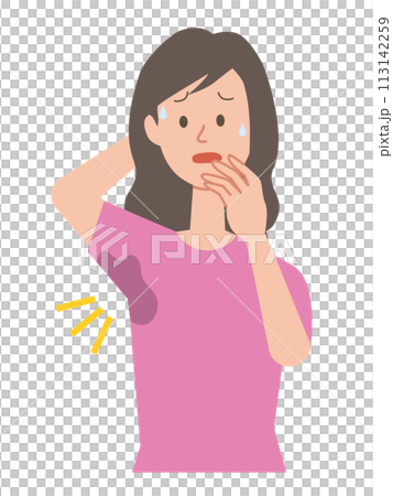 一位女士擔心腋下有汗漬的插圖 113142259