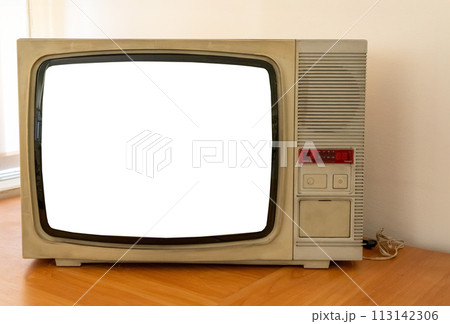 Old TV white screen. Vintage television Old TV white screen. Vintage television 113142306