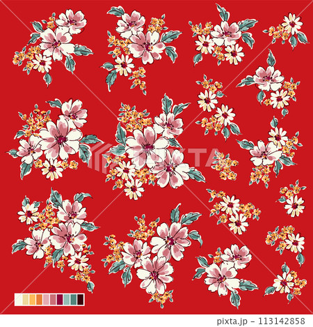 可愛い花を描いたフラワー素材集, 113142858
