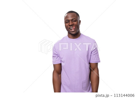 young funny american man with short haircut wearing lilac t-shirt with print mockup young funny american man with short haircut wearing lilac t-shirt with print mockup 113144006
