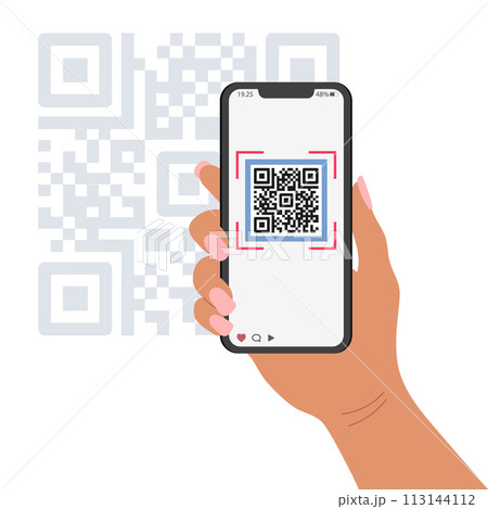QR code mobile phone scan on screen. Business and technology concept. Illustration. Vector.	 113144112