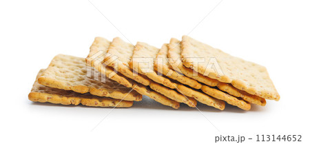 Salted crackers isolated on white background. 113144652