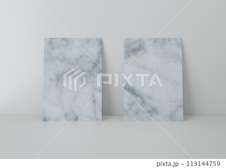 Two marble texture vertical rectangle A4 paper sheet mockup, 3D rendering 113144759