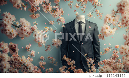 スーツと桜 113145153