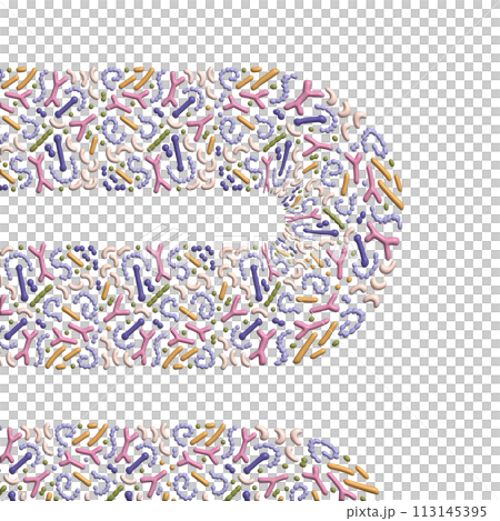 3d render Microbiome abstarct banner design. Probiotics concept. Lactic acid bacteria. Good microorganisms for gut, intestinal flora health. Microflora. Volume illustration. 113145395