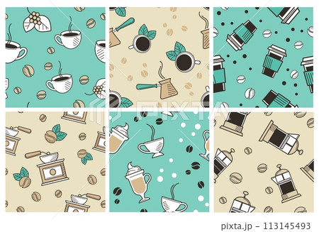 Decorative pattern set with coffee cups concept Decorative pattern set with coffee cups concept 113145493
