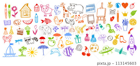 Line art illustration set of child drawings 113145603