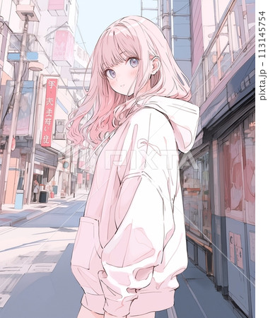 街中・パーカー女子・イラスト「AI生成画像」 街中・パーカー女子・イラスト「AI生成画像」 113145754