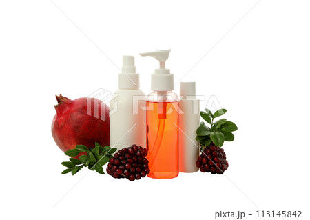 PNG cosmetics with pomegranate isolated on white background. 113145842
