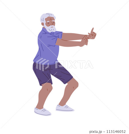 Elderly man in tai chi pose. Vector design on isolated background. 113146052