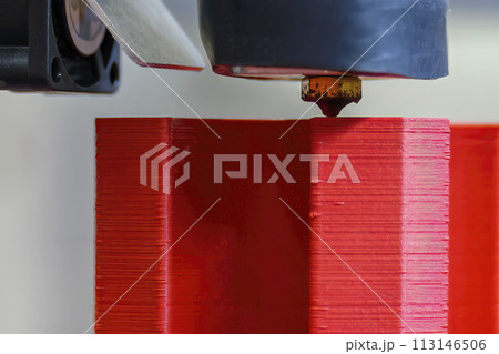 Close up scene the additive manufacturing by 3D printer machine. Close up scene the additive manufacturing by 3D printer machine. 113146506