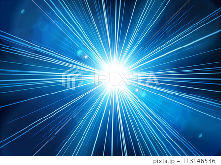 Blue Light Shining From Darkness with Realistic Lens Flare, Vector Illustration 113146536