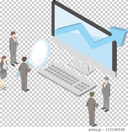 Isometric business computer person man woman teamwork web simple illustration 113146598