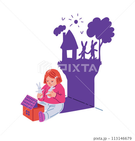 Creative games for little girl without gadgets, isolated background 113146679