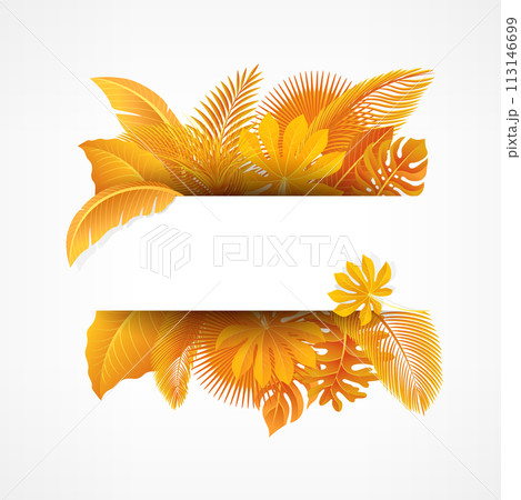 Sign with Text Space of Tropical Leaves. Suitable For Nature Concept, Vacation, and Autumn, Vector Illustration 113146699