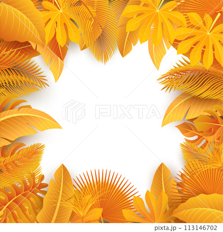 Sign with Text Space of Turn Yellow Tropical Leaves. Suitable For Nature Concept, Vacation, and Autumn, Vector Illustration 113146702