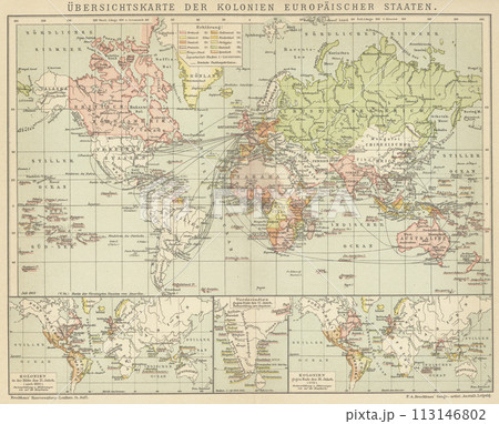 20世紀初頭　世界地図　ヨーロッパの植民地 113146802