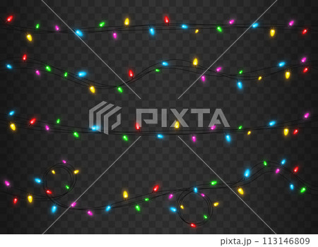 Set of Color Garlands, Festive Decorations. Glowing Christmas Lights Isolated, Vector Illustration 113146809
