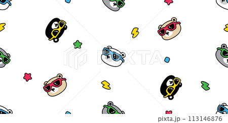 bear polar seamless pattern sunglasses fancy eyewear star flash vector teddy pet doodle cartoon gift wrapping paper tile background repeat wallpaper illustration scarf isolated design 113146876