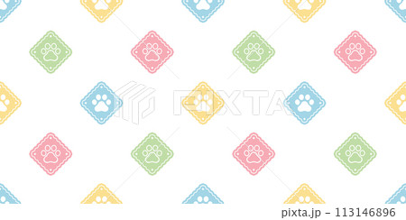 dog paw seamless pattern cat footprint vector checked diamond puppy pet kitten cartoon doodle christmas reteo tile background gift wrapping paper repeat wallpaper illustration scarf isolated design 113146896