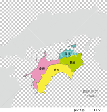 四國地區,四國地區的彩色地圖,附有日本縣名 四國地區,四國地區的彩色地圖,附有日本縣名 113147290