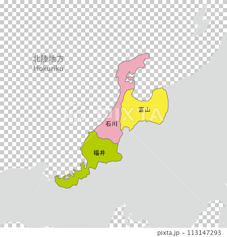 北陸地區，北陸地區的彩色地圖，附有日本縣名 113147293