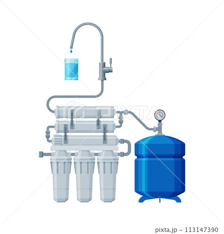 Water Filter System, Special Modern Technologies for Water Purification Vector Illustration on White Background 113147390