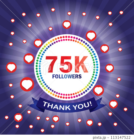 75k followers thank you card with hearts and ribbon 113147522